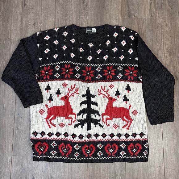 BeldochPopper Woman Christmas Sweater 1X Black/Red/White Reindeer Snowflake Tree - Picture 4 of 9
